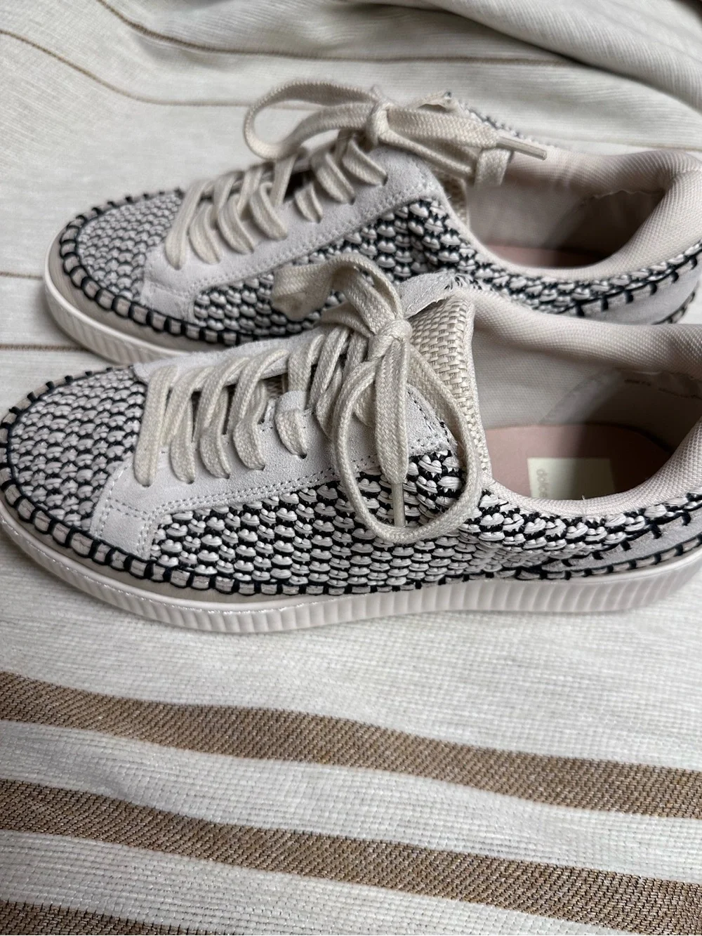 Dolce Vita Cream and Black Woven Low-Top Sneakers